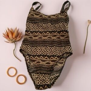 Liz Claiborne Boho Abstract Print One Piece Swimsuit, Size 12